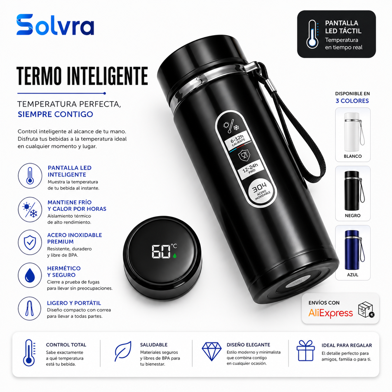 Termo Inteligente con Pantalla LED – Controla la Temperatura al Instante