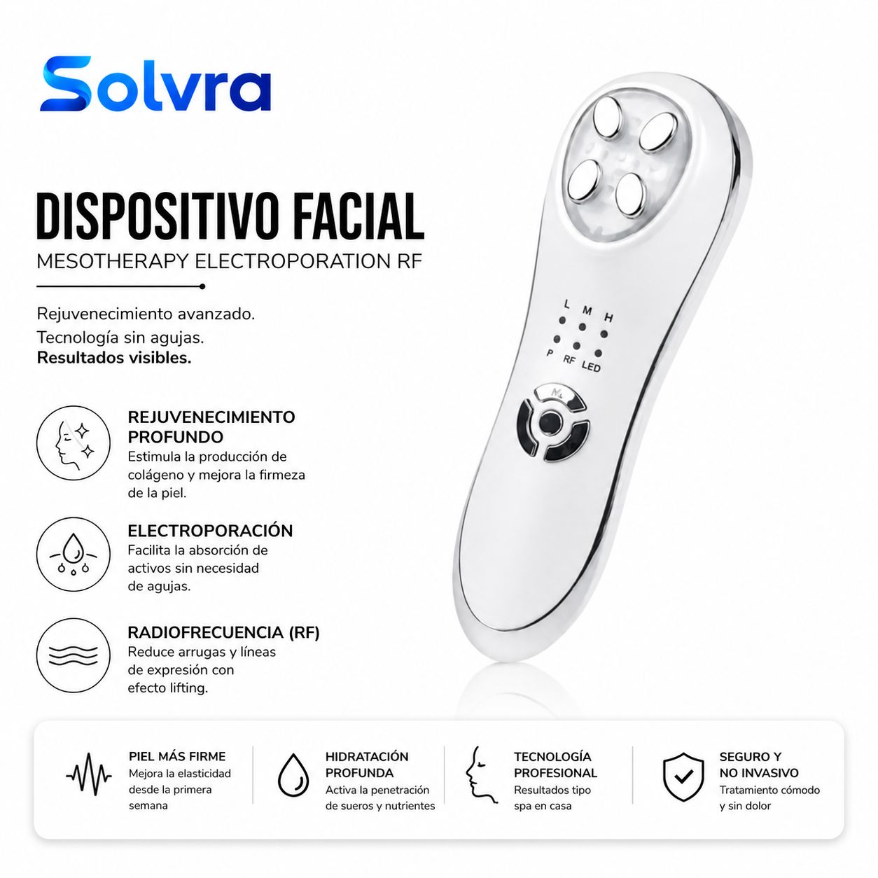 Dispositivo Facial de Rejuvenecimiento RF con Electroporación – Tecnología Profesional en Casa
