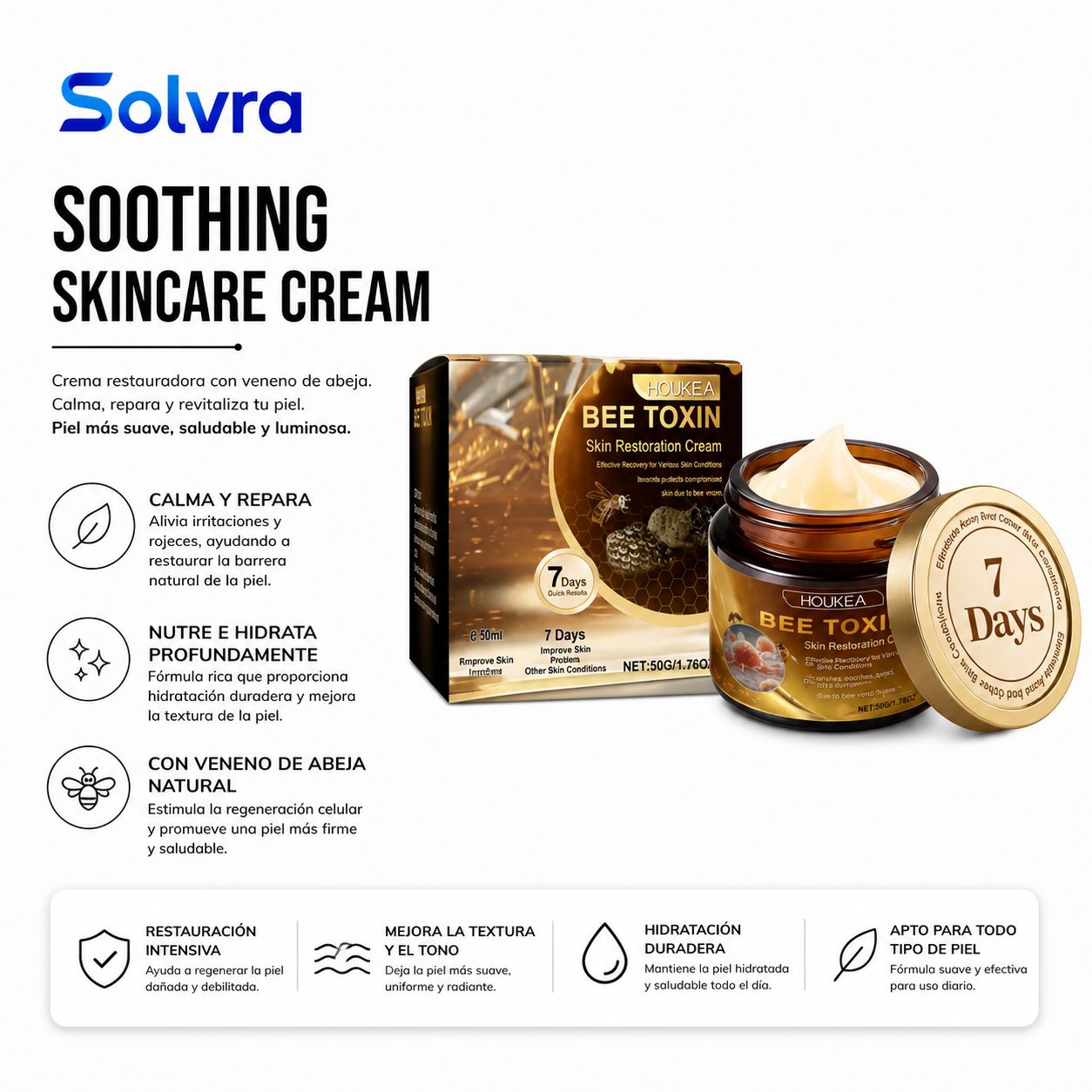 Crema Facial Calmante y Reparadora con Veneno de Abeja – Hidratación y Renovación Profunda