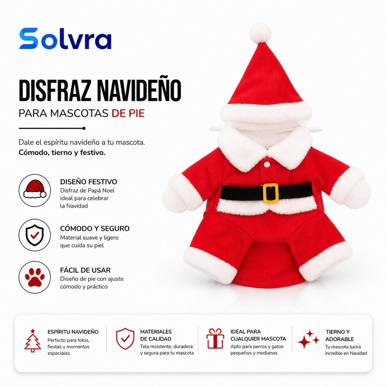Disfraz Navideño para Mascotas – Traje Divertido de Pie para Perros y Gatos