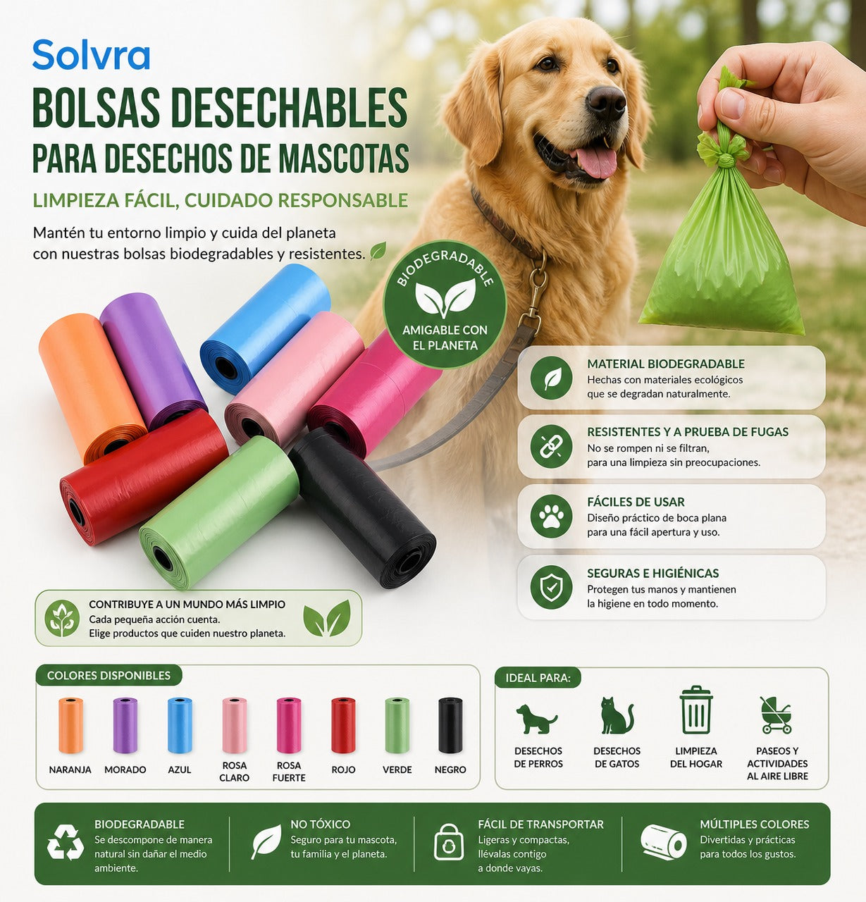 Bolsas para Desechos de Mascotas – Desechables, Biodegradables y Resistentes