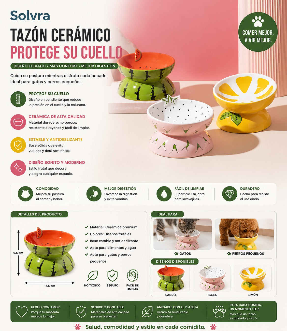 Plato de Cerámica para Gatos con Inclinación – Protege el Cuello y Mejora la Alimentación